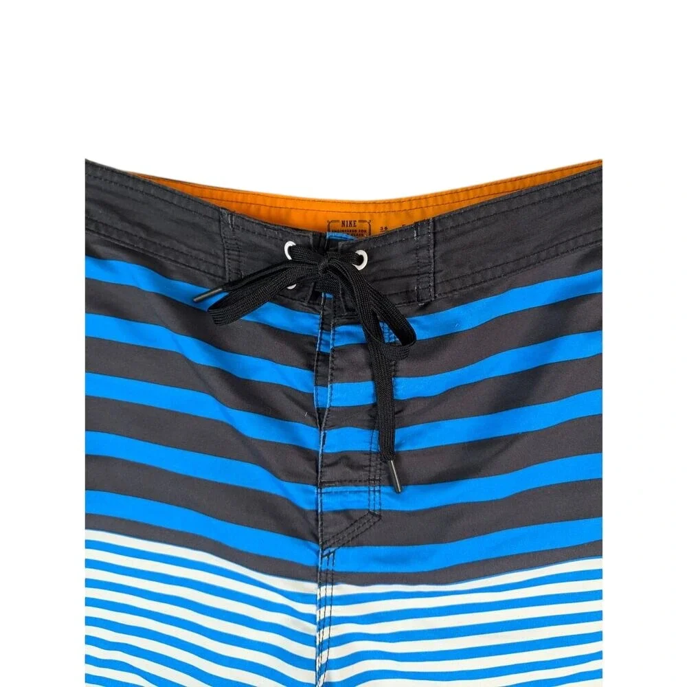Nike Board Shorts Men's Blue Black White‎ Stripe Swim Trunks Size 36 Beach Surf